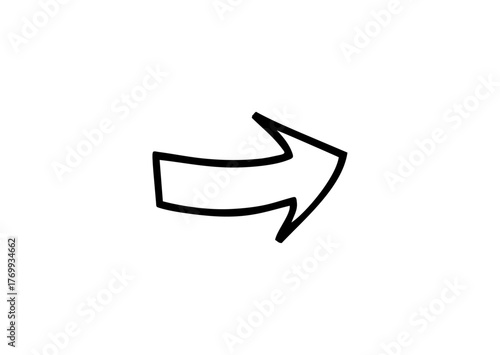 A bold, hand-drawn outlined arrow pointing directly to the right, with a slight curve, symbolizing forward movement, direction, or a next action in a clear style.
