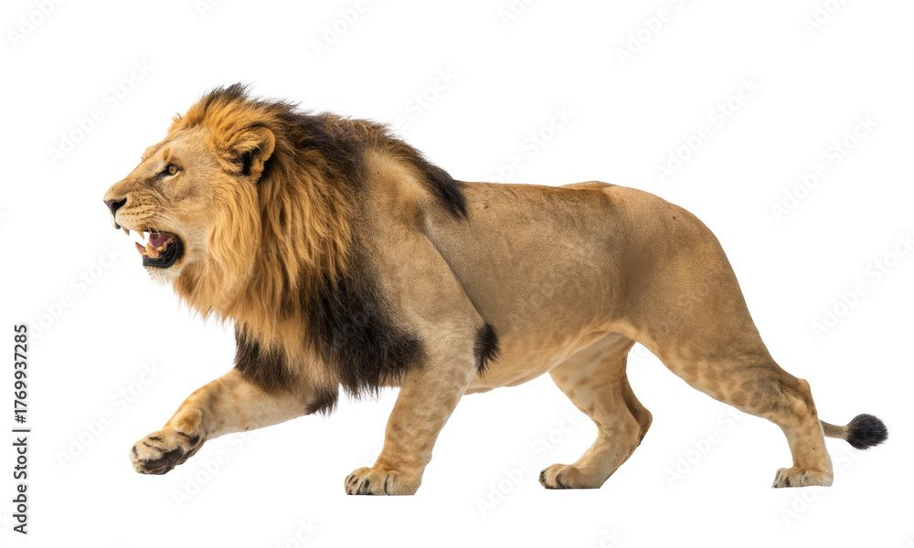 Fototapeta premium walking lion on transparent background.