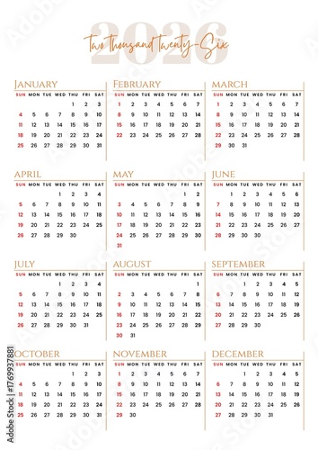 Minimalist 2026 Calendar