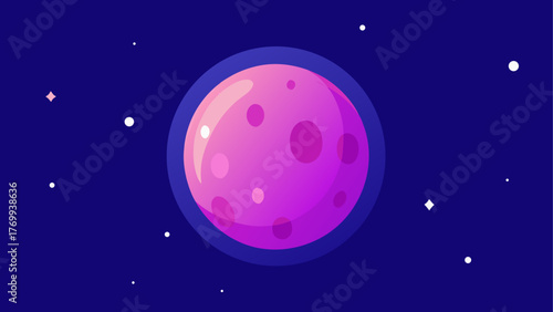 Vibrant pink planet with subtle craters in a starry deep blue space