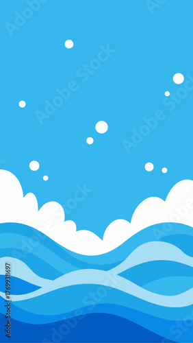 Stylized ocean waves and sky with bubbles