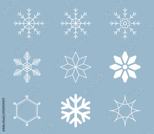 白い雪の結晶のアイコンイラストセット　ベクター
