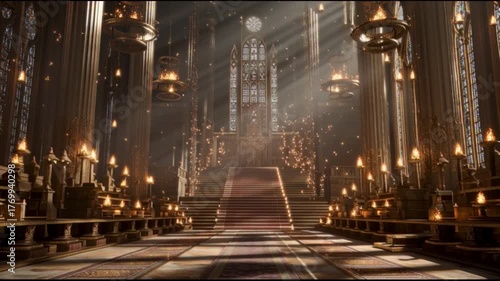 Grand hall interior architecture with glowing lights