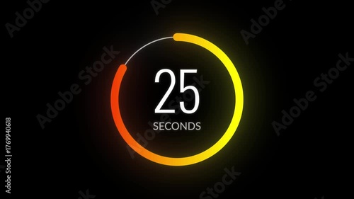 Animated 30 second timer inside colourful gradient circle on black background