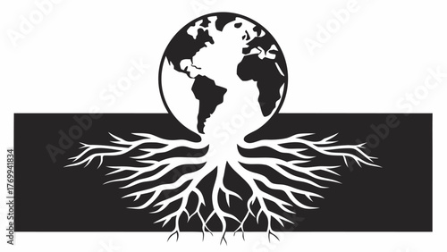 Growing earth concept symbolizing global roots and interconnectedness, ideal for ecology, sustainability, and environmental awareness campaigns and designs