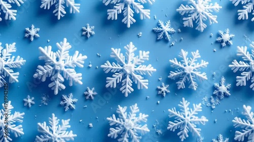 Snowflake Pattern on Blue Background Winter Holiday Season.