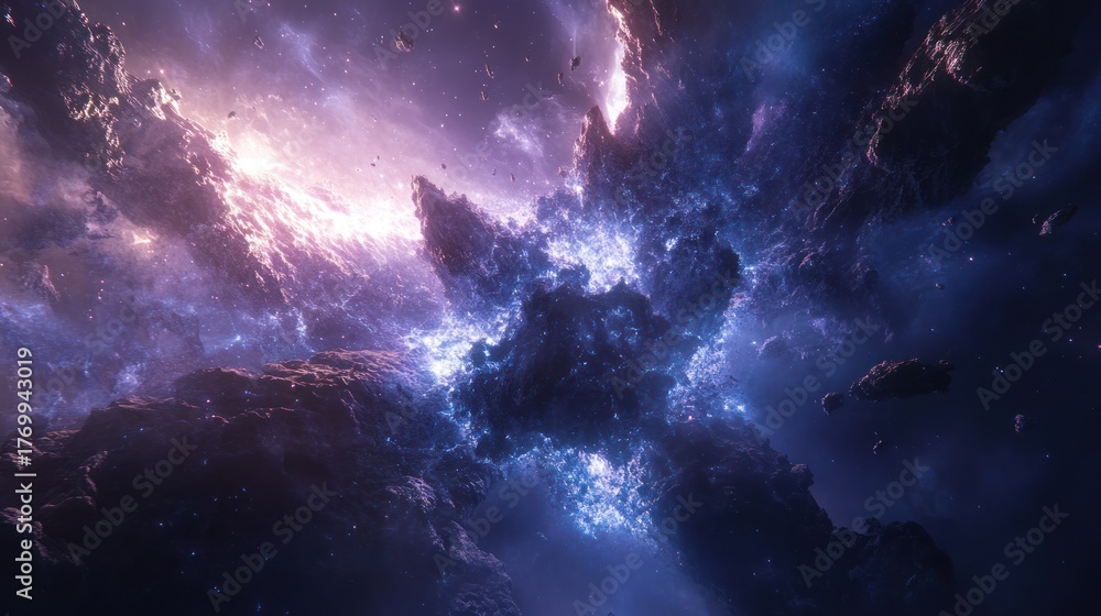 Fototapeta premium Cosmic nebula explosion, vibrant colors, star formation, space exploration, background