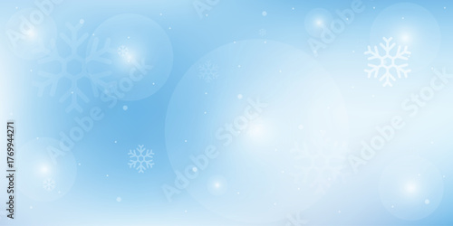 Natural Winter Christmas background with blue sky, heavy snowfall, snowflakes in different shapes and forms, snowdrifts. Winter landscape with falling Christmas shining beautiful snow. 