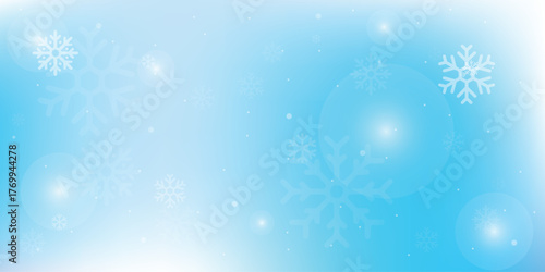 Natural Winter Christmas background with blue sky, heavy snowfall, snowflakes in different shapes and forms, snowdrifts. Winter landscape with falling Christmas shining beautiful snow. 