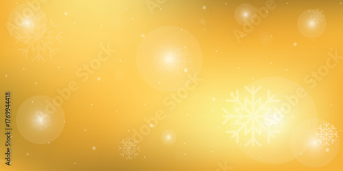Natural Winter Christmas background with gold sky, heavy snowfall, snowflakes in different shapes and forms, snowdrifts. Winter landscape with falling Christmas shining beautiful snow. 