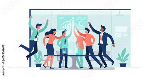 Team Celebrating Success in Modern Office Environment.