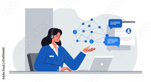 Customer Service Representative with Headset and Laptop.