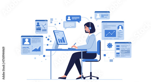 Female Customer Service Representative Working at Desk.