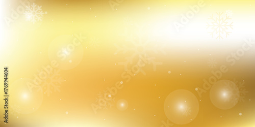 Natural Winter Christmas background with gold sky, heavy snowfall, snowflakes in different shapes and forms, snowdrifts. Winter landscape with falling Christmas shining beautiful snow. 