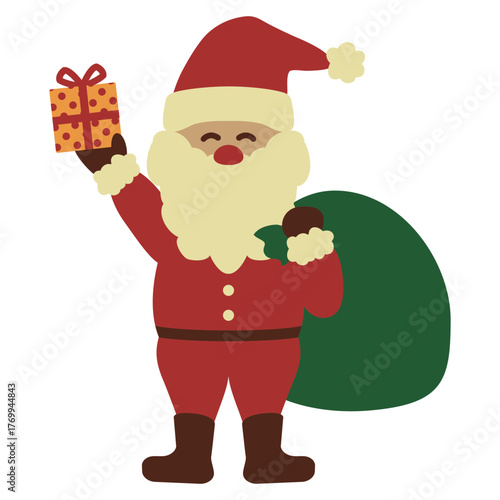 プレゼントを掲げた笑顔のサンタクロースのイラスト