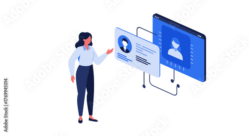 Woman Presenting Digital Profiles and Information.