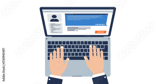 Person Typing on Laptop with Email Interface.