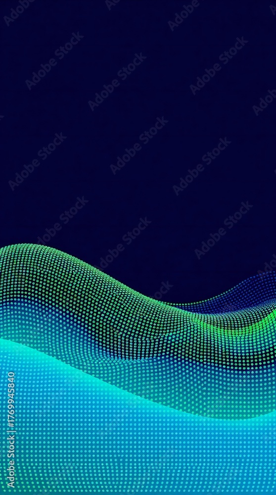 Fototapeta premium Abstract digital landscape of glowing blue and green particles