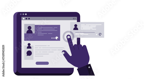 Digital Tablet Interface with Hand Touching Screen.