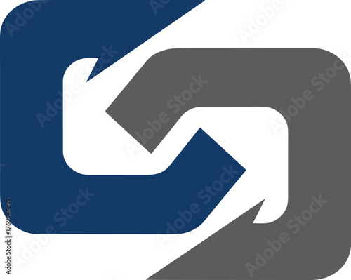 Abstract interlocking arrows logo vector design with blue and gray chevrons, modern geometric symbol for business branding, connection, integration, exchange