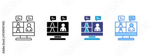 Video Conference  Home icon set multiple style collection