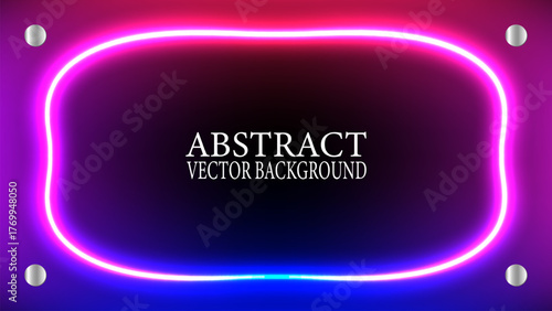 Abstract background featuring a black center framed by a bright rounded rectangle of neon glow in blue and magenta with metallic screws