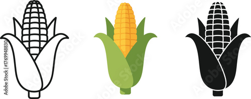 Fresh Corn on the Cob Vector Illustration - Yellow Maize Vegetable