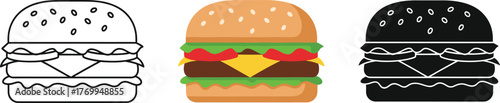 Delicious Cartoon Cheeseburger Vector Illustration - Fast Food Sandwich
