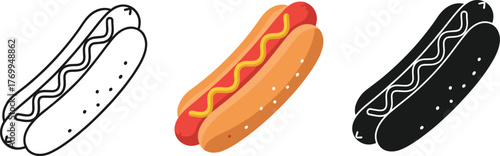 Cartoon Hot Dog Vector Illustration - Classic American Fast Food Snack