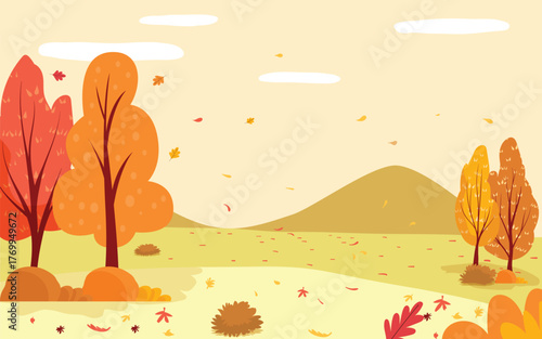 Natural autumn landscape background vector design illustration.