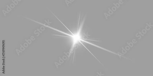 Yellow star flashed with sparkles sun isolated on white background. Soft glow without departing rays, sunlight with lens flare effect. PNG vector light effect.