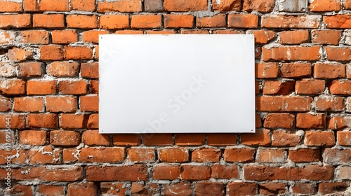 Wallpaper Mural Blank white rectangular panel mounted centrally on a rough, aged red brick wall surface Torontodigital.ca