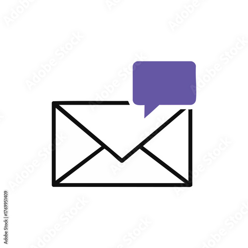 A simple graphic illustration depicts an email envelope with a speech bubble, symbolizing communication and messaging concepts.