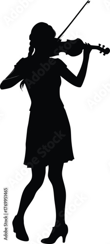 Silhouette of Girl Playing Violin, Elegant Female Musician Vector Illustration