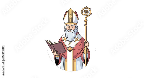Vector Illustration of Saint Nicholas Holding a Book and Crozier