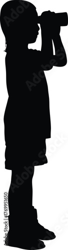 Silhouette of Girl Looking Through Binoculars Vector Illustration