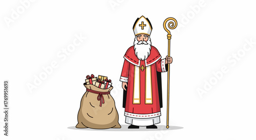 Saint Nicholas with gifts sack A festive vector illustration for holidays