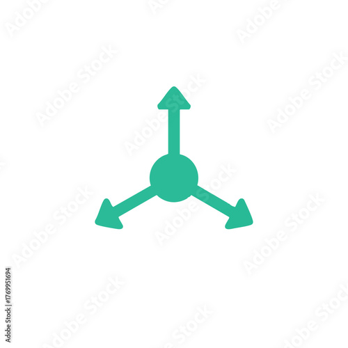 A teal-colored 3D arrow icon representing direction, dimensions, and spatial concepts, isolated on a clean white background, ideal for design.