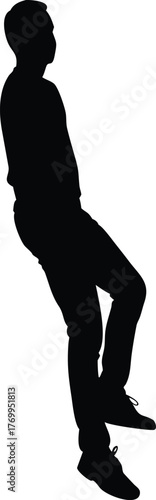 Silhouette of man standing casually with crossed legs, relaxed confident male pose, vector illustration for fashion, attitude, urban lifestyle concepts