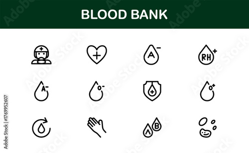 Blood Bank Icons – Professional Line Icon Set – Modern, Minimal Vector Collection for Medical Donation, Transfusion, and Healthcare Systems