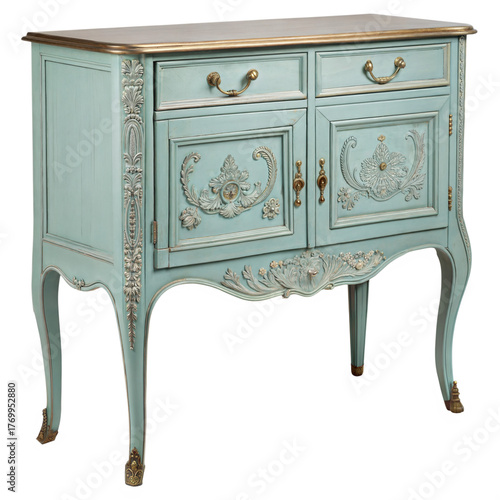 Obraz na plátně Antique french provincial style light blue cabinet with ornate details