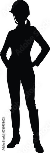 Female Equestrian Rider Silhouette with Helmet and Boots, Hands on Hips