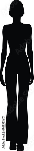 Black Silhouette Vector of Standing Woman Full Body on White