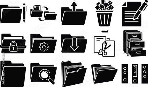 A comprehensive collection of folder and document management icons for digital interface designs