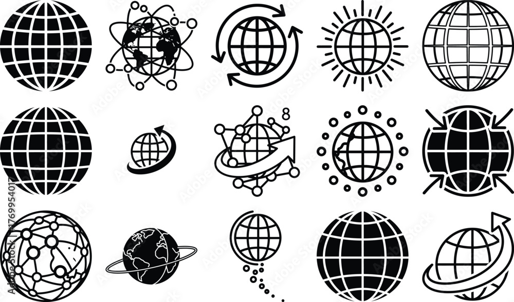 Fototapeta premium A diverse collection of globe icons representing global communication and international networking concepts