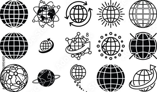 A diverse collection of globe icons representing global communication and international networking concepts