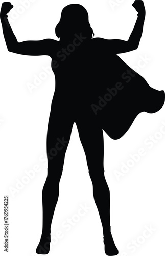 Powerful Female Superhero Silhouette with Cape
