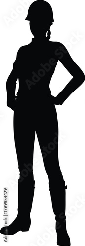 Female Equestrian Rider Silhouette with Helmet and Boots, Confident Stance