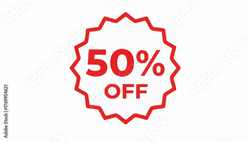 Promotional fifty percent off discount badge for retail sales offers and advertising