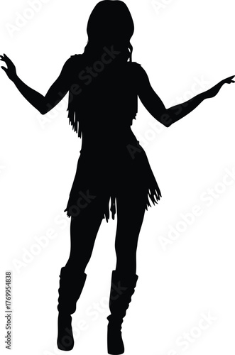 Bohemian Woman Silhouette with Fringe Outfit and Open Arms